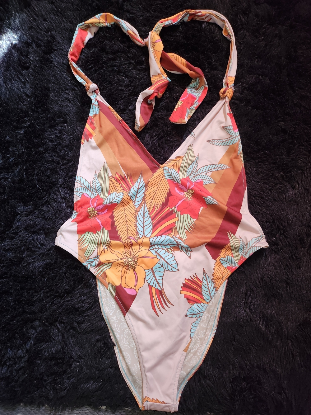 Free People Tropical Halter One-Piece Swimsuit - Cream, Orange, Red, Teal - Picture 7 of 9
